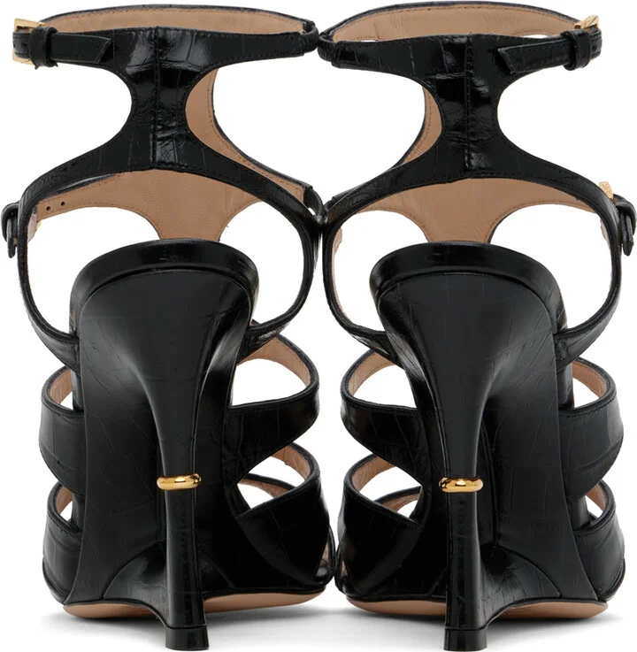 TOM FORD Black Shiny Stamped Crocodile Heeled Sandals - Image 2