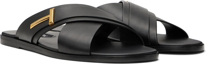 TOM FORD Black Smooth Leather Preston Sandals - Image 4