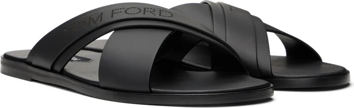 TOM FORD Black Smooth Leather Preston Sandals - Image 4
