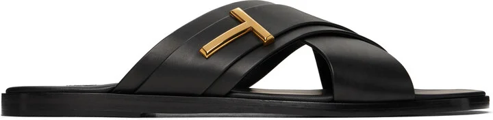 TOM FORD Black Smooth Leather Preston Sandals