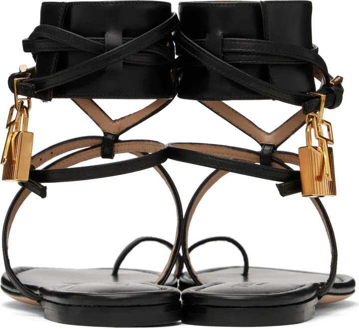 TOM FORD Black Soft Calf Ankle Wrap Sandals - Image 2