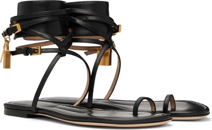 TOM FORD Black Soft Calf Ankle Wrap Sandals - Image 4