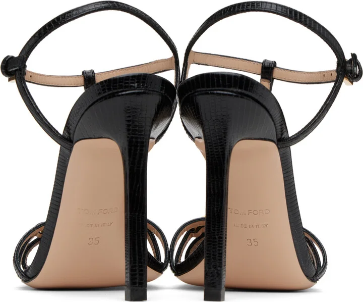 TOM FORD Black Stamped Lizard Heeled Sandals - Image 2