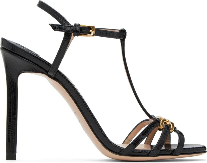 TOM FORD Black Stamped Lizard Heeled Sandals