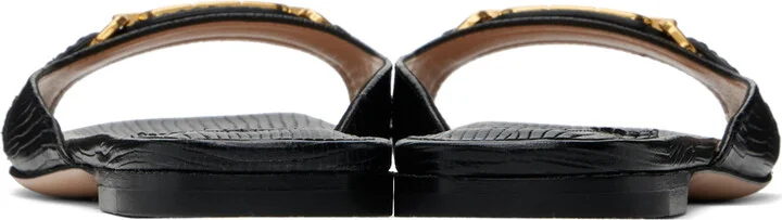 TOM FORD Black Stamped Lizard Leather Slides - Image 2