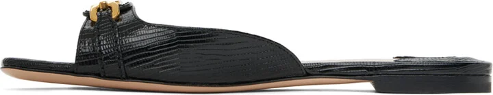 TOM FORD Black Stamped Lizard Leather Slides - Image 3