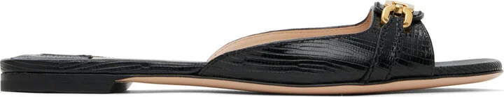 TOM FORD Black Stamped Lizard Leather Slides
