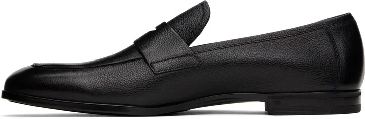 TOM FORD Black Supple Grain Leather Sean Penny Loafers - Image 3