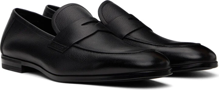 TOM FORD Black Supple Grain Leather Sean Penny Loafers - Image 4