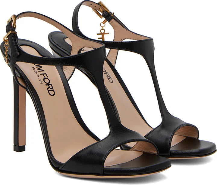 TOM FORD Black T-Strap Heeled Sandals - Image 4