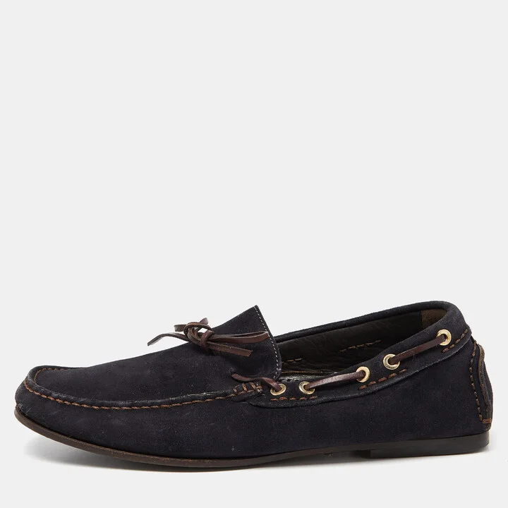 Tom Ford Blue/Brown Suede and Leather Tassel Slip On Loafers Size 43.5