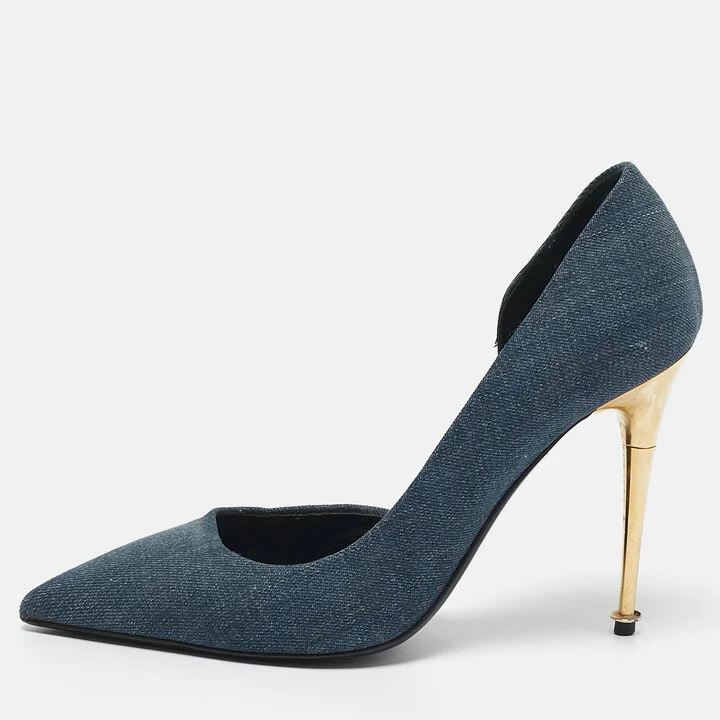 Tom Ford Blue Denim Pointed Toe D'orsay Pumps Size 37