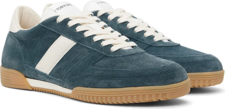 TOM FORD Blue & White Suede Terence Sneakers - Image 4