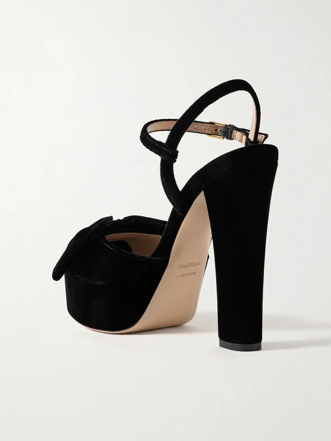 TOM FORD - Brigitte Bow-embellished Velvet Platform Sandals - Black - Image 3