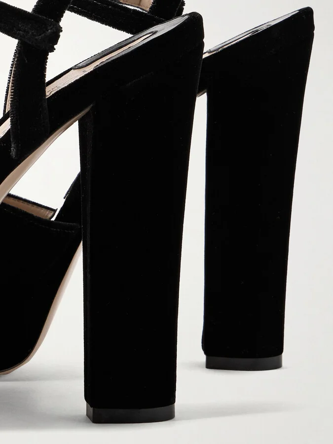 TOM FORD - Brigitte Bow-embellished Velvet Platform Sandals - Black - Image 4