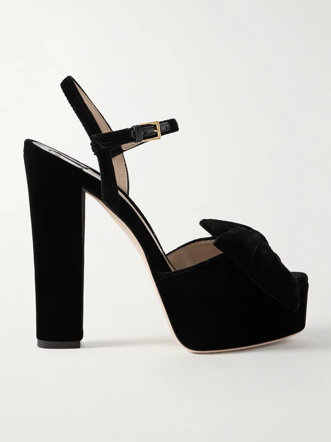 TOM FORD - Brigitte Bow-embellished Velvet Platform Sandals - Black