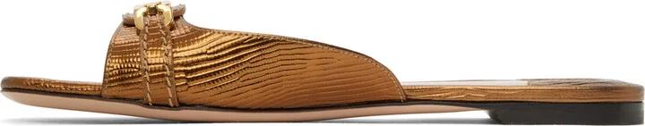 TOM FORD Bronze Stamped Lizard Leather Slides - Image 3