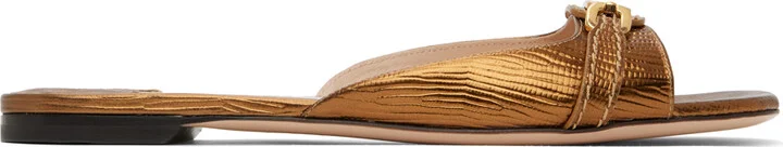 TOM FORD Bronze Stamped Lizard Leather Slides