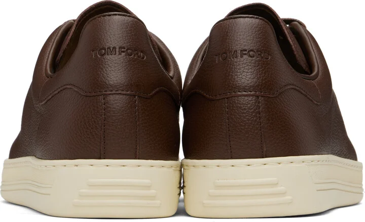 TOM FORD Brown Grained Leather Warwick Sneakers - Image 2