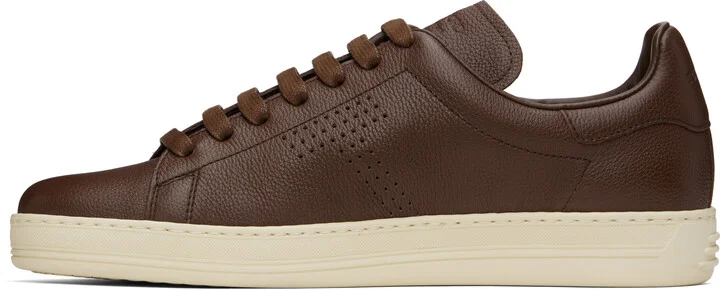 TOM FORD Brown Grained Leather Warwick Sneakers - Image 3