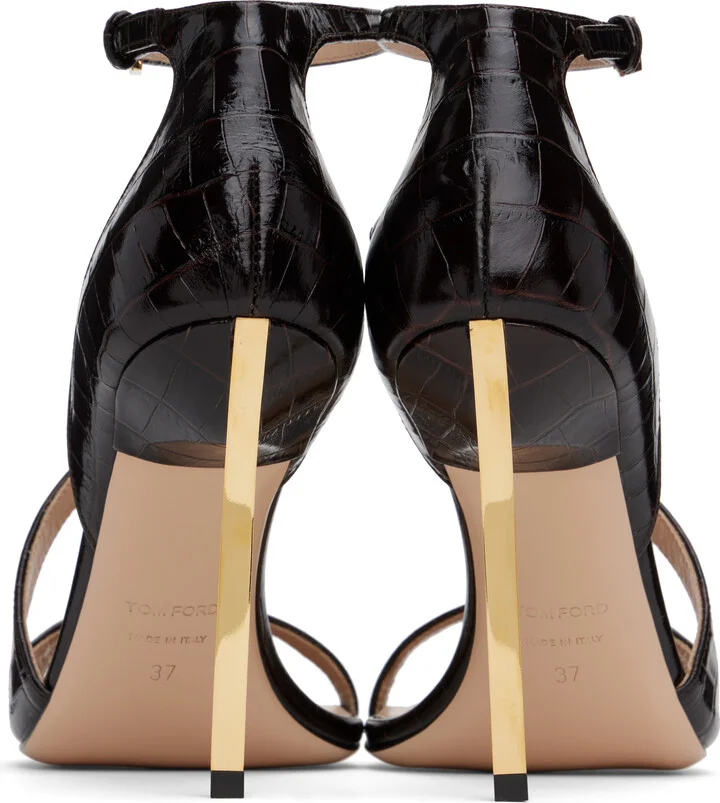 TOM FORD Brown Shiny Stamped Crocodile Heeled Sandals - Image 2
