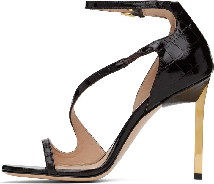 TOM FORD Brown Shiny Stamped Crocodile Heeled Sandals - Image 3