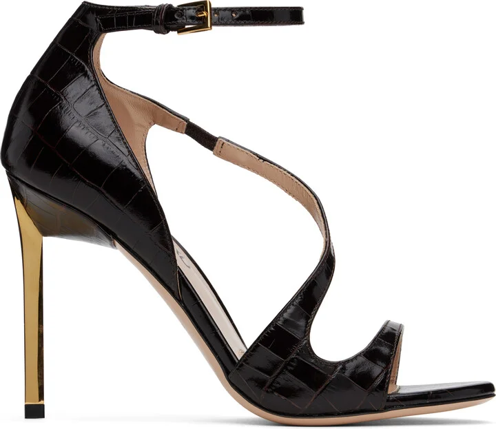 TOM FORD Brown Shiny Stamped Crocodile Heeled Sandals