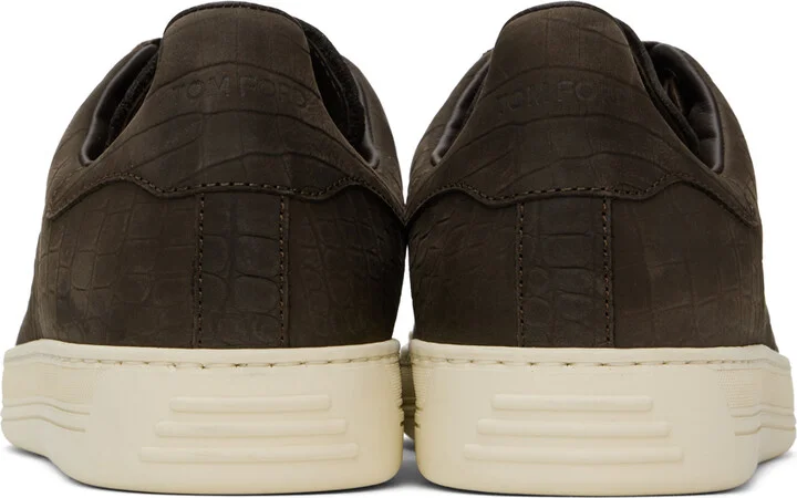 TOM FORD Brown Stamped Croc Nubuck Warwick Sneakers - Image 2