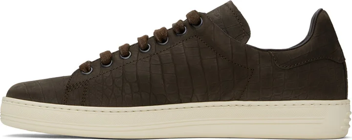 TOM FORD Brown Stamped Croc Nubuck Warwick Sneakers - Image 3