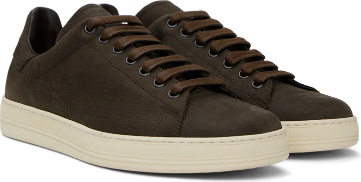 TOM FORD Brown Stamped Croc Nubuck Warwick Sneakers - Image 4