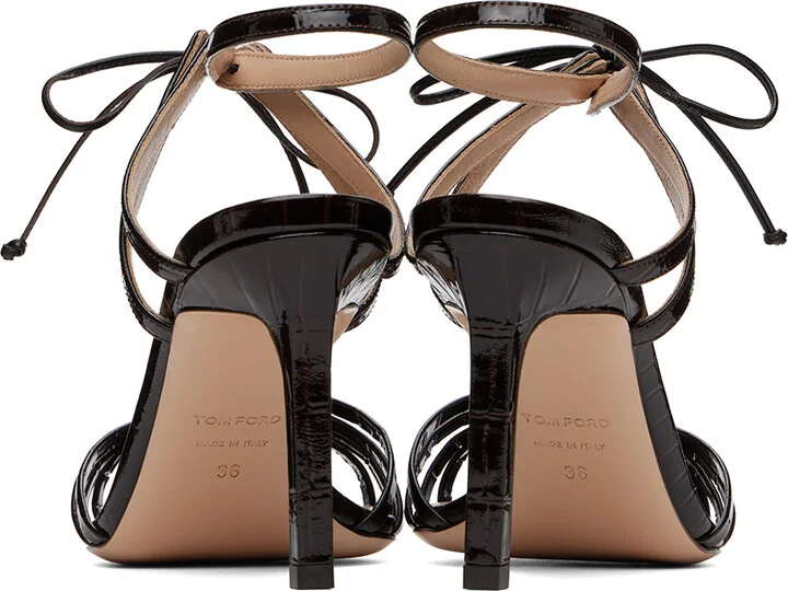 TOM FORD Brown Stamped Crocodile Leather Angelica Heeled Sandals - Image 2