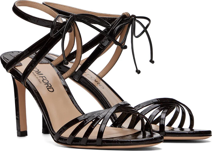 TOM FORD Brown Stamped Crocodile Leather Angelica Heeled Sandals - Image 4