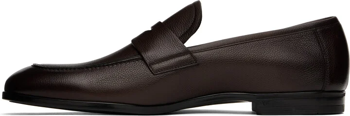TOM FORD Brown Supple Grain Leather Sean Penny Loafers - Image 3