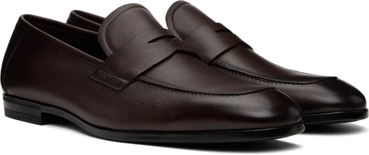 TOM FORD Brown Supple Grain Leather Sean Penny Loafers - Image 4