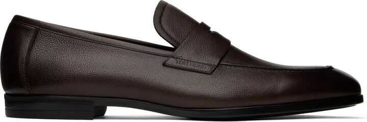 TOM FORD Brown Supple Grain Leather Sean Penny Loafers