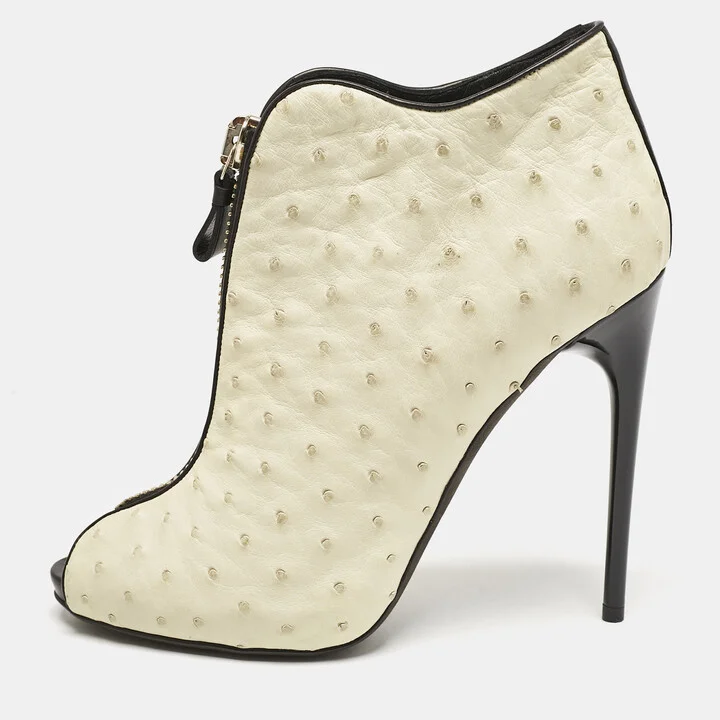 Tom Ford Cream/Black Ostrich Leather Booties Size 39
