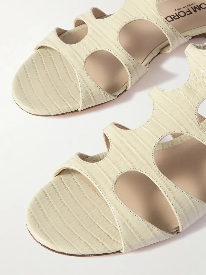TOM FORD - Croc-effect Leather Sandals - Ivory - Image 4