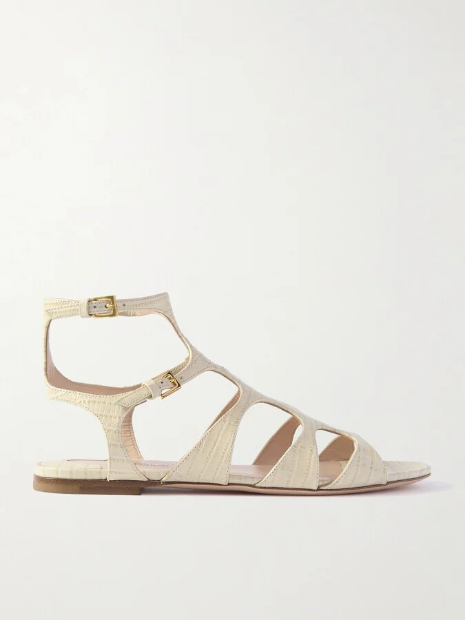 TOM FORD - Croc-effect Leather Sandals - Ivory