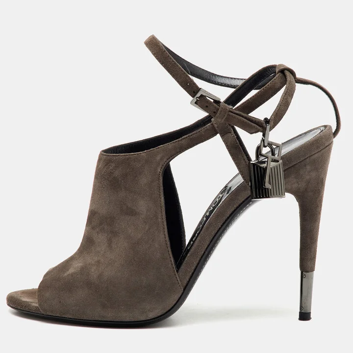 Tom Ford Dark Grey Suede Open Toe Ankle Strap Sandals Size 39.5