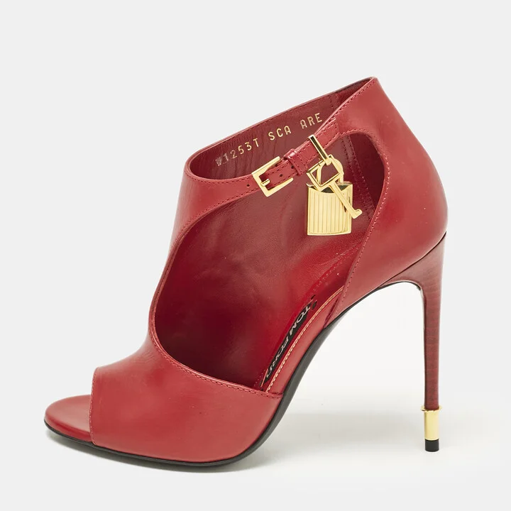 Tom Ford Dark Red Leather Open Toe Ankle Boots Size 37