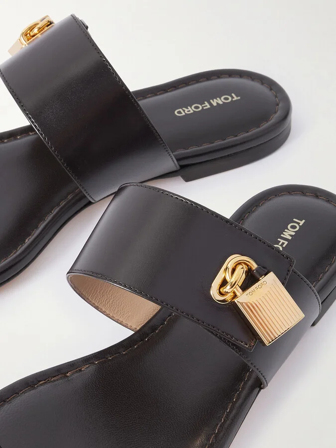 TOM FORD - Embellished Leather Flats - Brown - Image 4