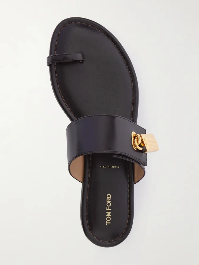 TOM FORD - Embellished Leather Flats - Brown - Image 5