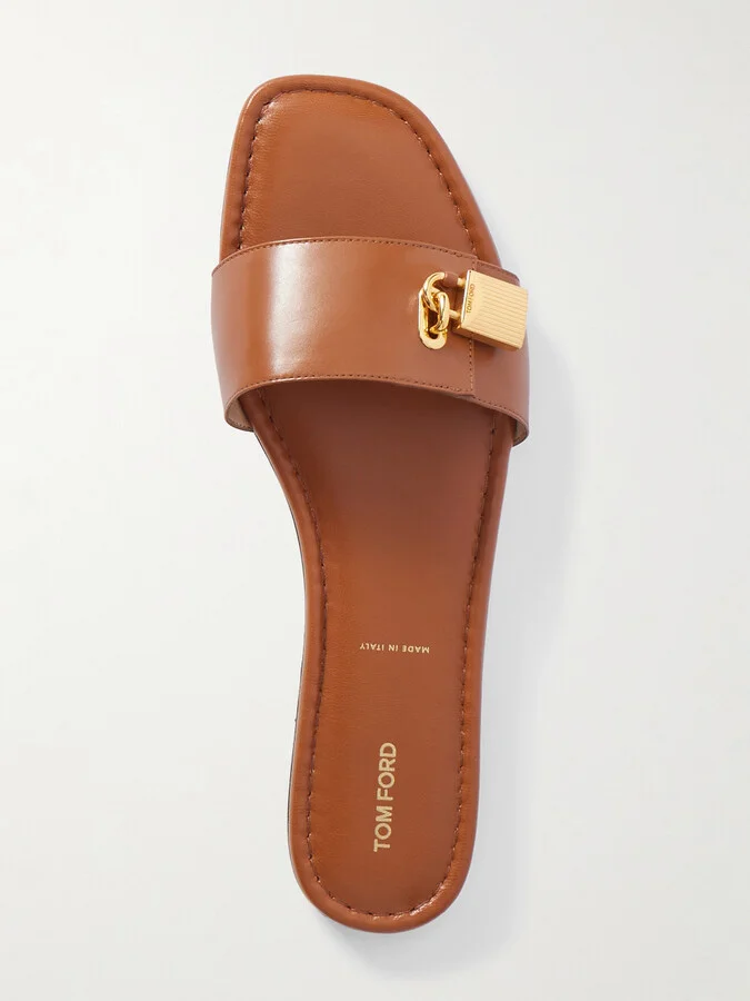 TOM FORD - Embellished Leather Slides - Brown - Image 5