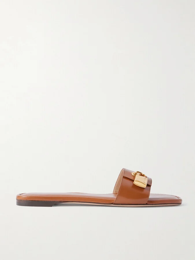 TOM FORD - Embellished Leather Slides - Brown