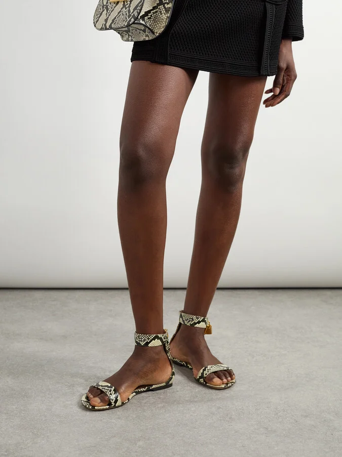 TOM FORD - Embellished Snake-effect Leather Sandals - Animal print - Image 2