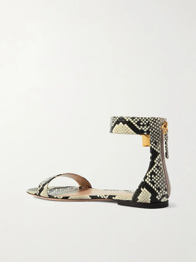 TOM FORD - Embellished Snake-effect Leather Sandals - Animal print - Image 3