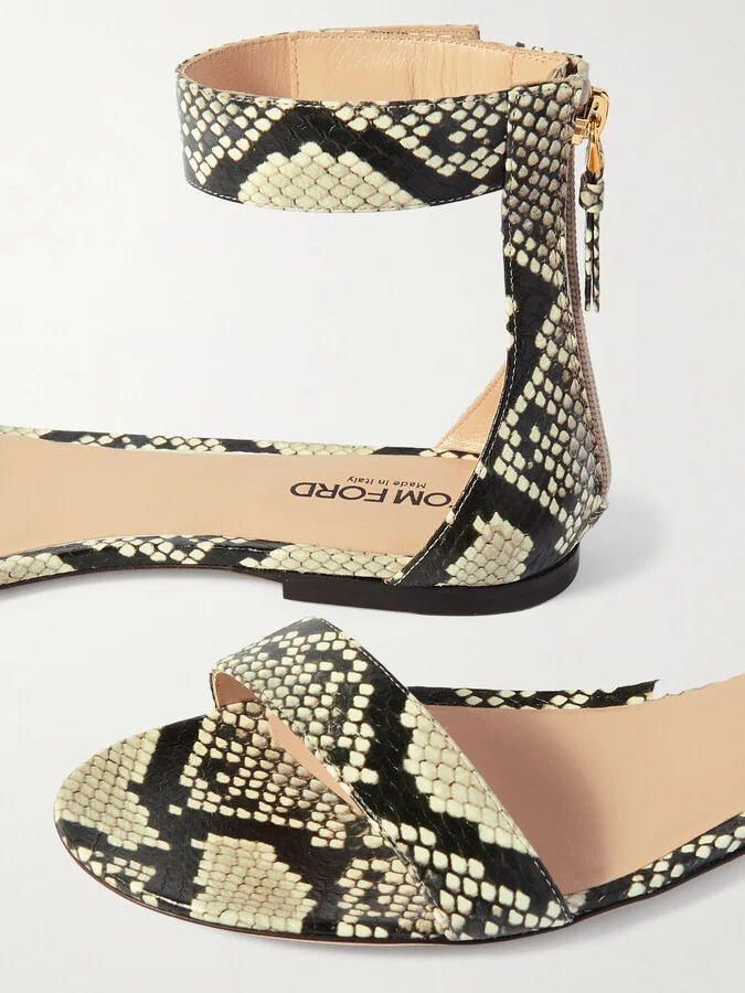 TOM FORD - Embellished Snake-effect Leather Sandals - Animal print - Image 4