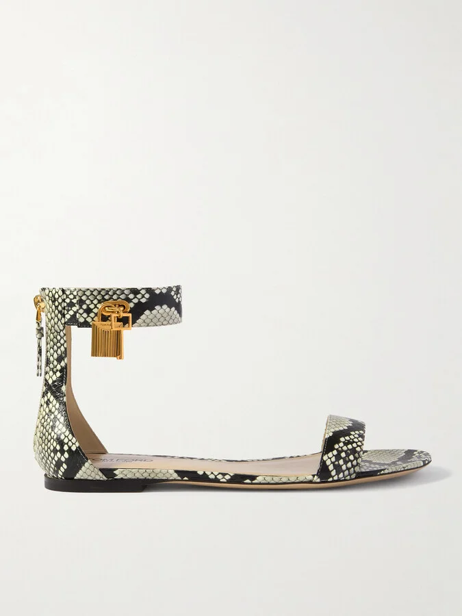 TOM FORD - Embellished Snake-effect Leather Sandals - Animal print