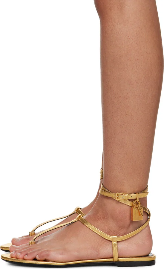 TOM FORD Gold Laminated Leather Padlock Sandals - Image 3