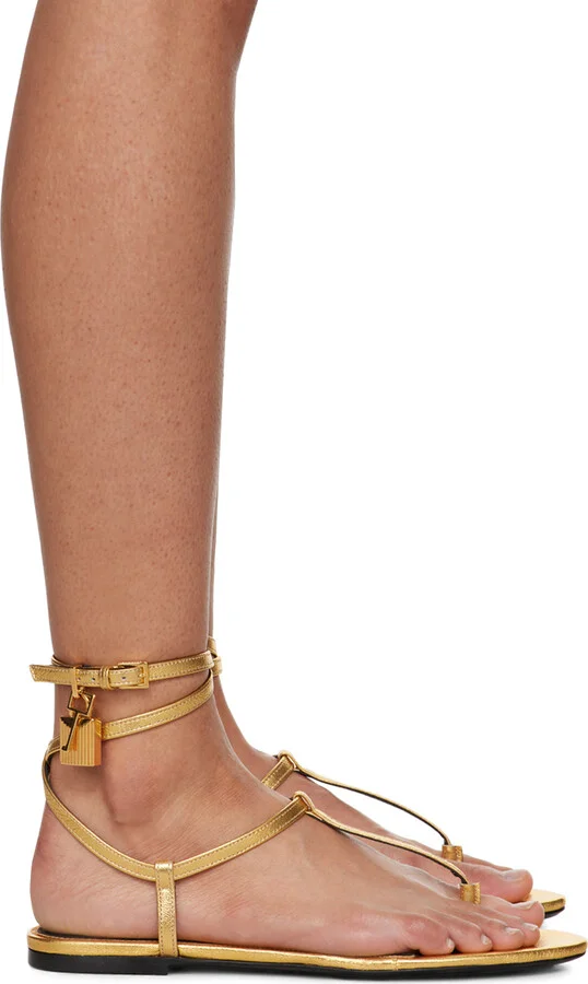TOM FORD Gold Laminated Leather Padlock Sandals